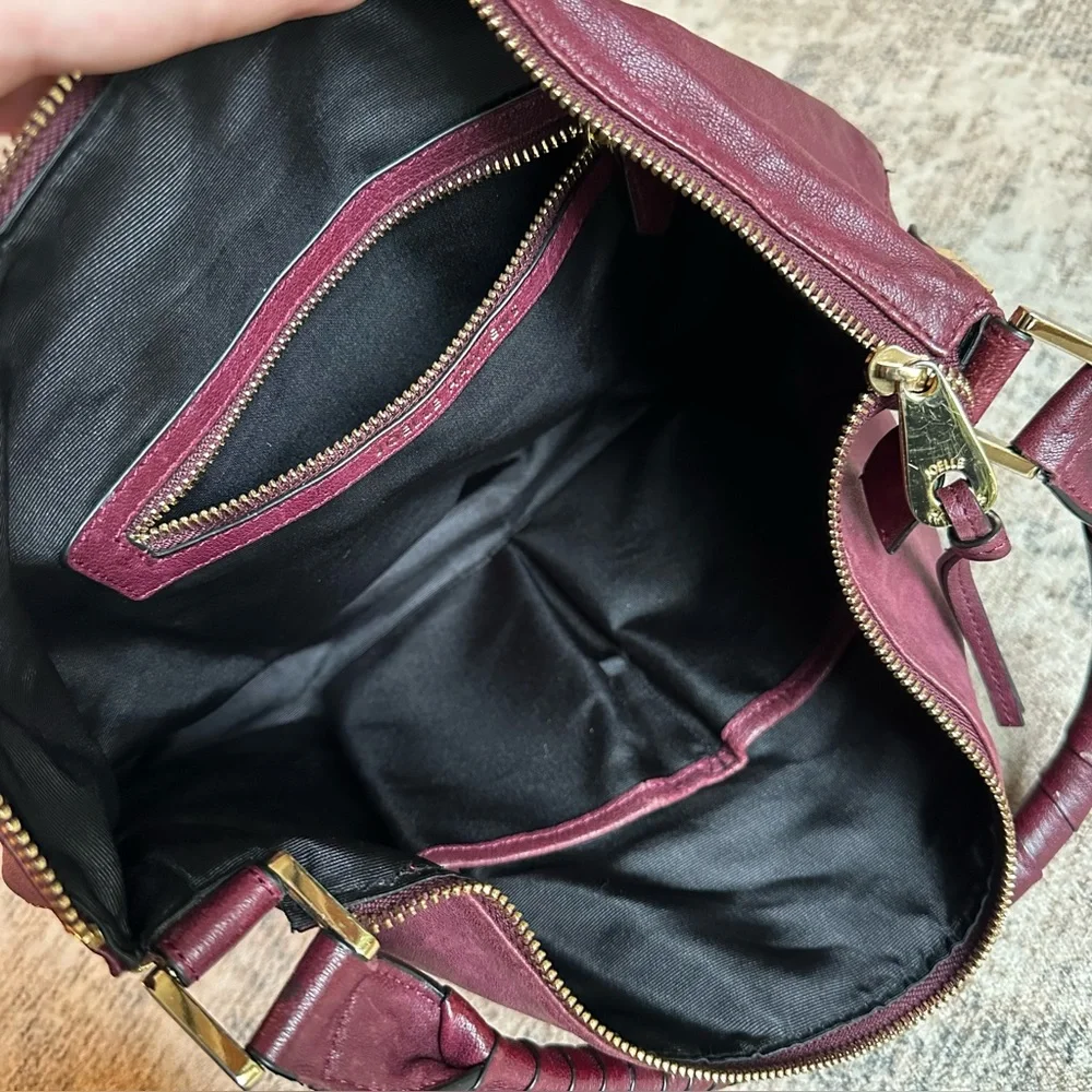 Joelle Hawkens Burgundy Leather Slouchy Hobo Shoulder Bag Soft Leather Boho Chic